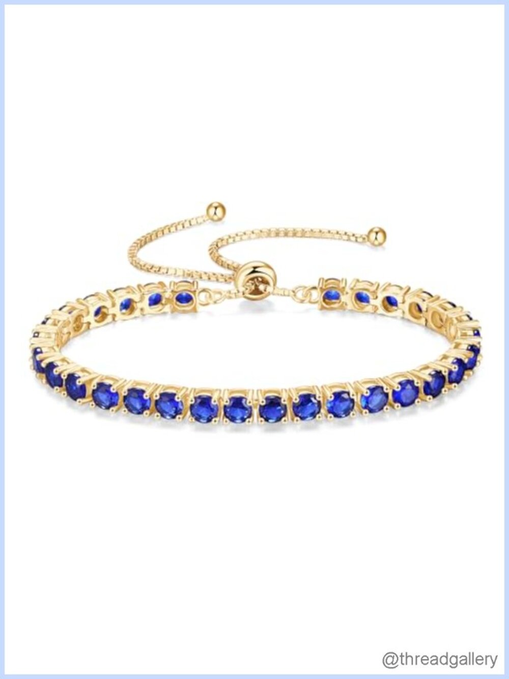 Sterling Silver Sapphire Tennis Bracelet Gold Plated Classic Adjustable 6-9in